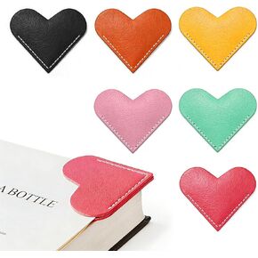 Leather Heart Bookmarks, HOMTEK 6pcs Cute Corner Page Book Marks for Reading Women, Book Lovers Teachers Students, Cute Handmade Reading Gifts(Love A-6pcs) in Kuwait