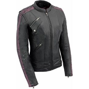Milwaukee Leather MLL2570 Women's 'Phoenix Embroidered' Black and Fuchsia Pink Leather Motorcycle Jacket - Medium in Kuwait