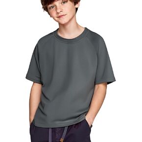 قميص صوف ميرينو للأطفال بطبقة أساسية، قميص داخلي للأولاد خفيف الوزن وقابل للتنفس، أكمام قصيرة ماصة للرطوبة باللون الأسود in Kuwait