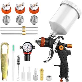 مجموعة مسدسات رش الهواء HVLP الاحترافية، مسدسات رش الطلاء بتغذية الجاذبية مع فوهات 1.4، 1.7، 2.0 مم 20 أونصة 600 سم مكعب مع مقياس للطلاء التلقائي، التمهيدي، الطبقة الشفافة/العلوية واللمس (غير مناسبة لطلاء اللاتكس) in Kuwait