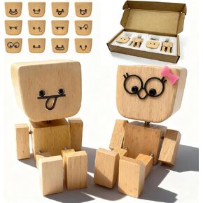 Shaking Feet Wooden Doll Couple, Shaking Wooden Man Figurine with 12 Changeable Magnetic Faces, Couples Gifts, Funny Cars Ornaments Wood Desktop Decor Gifts for Boyfriend Girlfriend, Valentines Day Gift in Saudi Arabia