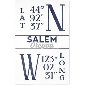 Lantern Press 16x24 Inch Giclee Art Print Wall Decor, Salem, Oregon, Latitude and Longitude (Blue) in Saudi Arabia