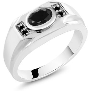 Gem Stone King Men's 925 Sterling Silver Black Sapphire and Black Diamond Ring (1.79 Cttw, Gemstone September Birthstone, Oval 8X6MM,) in Kuwait