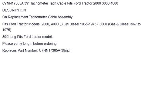 بديل لكابل Ford C7NN17365A 39 "مقياس سرعة الدوران Tach يناسب الجرار 2000 3000 4000 OEM in Kuwait