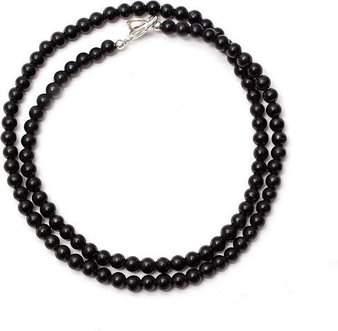 A&M Natural Shungite Smooth Round 925 Sterling Silver Necklace, Healing Shungite Beads Necklace Jewelry, Shungite Beaded Necklace, Handmade Shungite Beaded Necklace Jewelry in Saudi Arabia