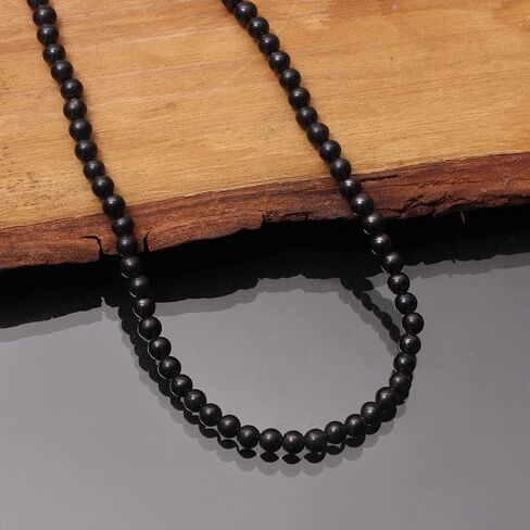A&M Natural Shungite Smooth Round 925 Sterling Silver Necklace, Healing Shungite Beads Necklace Jewelry, Shungite Beaded Necklace, Handmade Shungite Beaded Necklace Jewelry in Saudi Arabia
