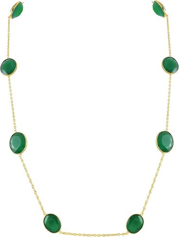 Green Onyx Necklace for Women, Natural Beaded Charm, 12x16mm Oval Shape Stone, Yellow Gold Plated, Elegant Gemstone Jewelry Gift in Saudi Arabia