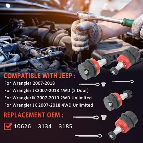 10626 Heavy Duty Ball Joints Compatible with Jeep Wrangler 2007-2018 JK Dana 30 & Dana 44 Axles in Saudi Arabia
