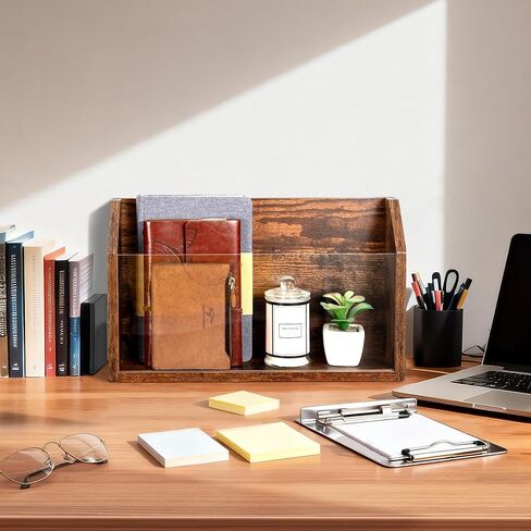 حامل مجلات الحائط - رف مجلات خشبي مثبت على الحائط، لوحة أكريليك شفافة - مجلة، كتاب، منظم ملفات المكتب المنزلي - حامل تسجيلات الفينيل - بني ريفي in Kuwait