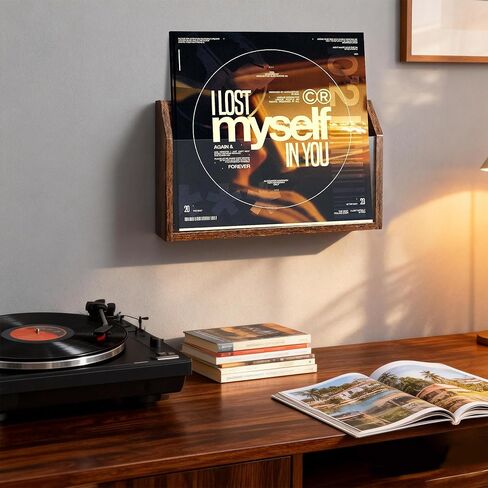 حامل مجلات الحائط - رف مجلات خشبي مثبت على الحائط، لوحة أكريليك شفافة - مجلة، كتاب، منظم ملفات المكتب المنزلي - حامل تسجيلات الفينيل - بني ريفي in Kuwait