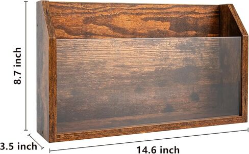 حامل مجلات الحائط - رف مجلات خشبي مثبت على الحائط، لوحة أكريليك شفافة - مجلة، كتاب، منظم ملفات المكتب المنزلي - حامل تسجيلات الفينيل - بني ريفي in Kuwait