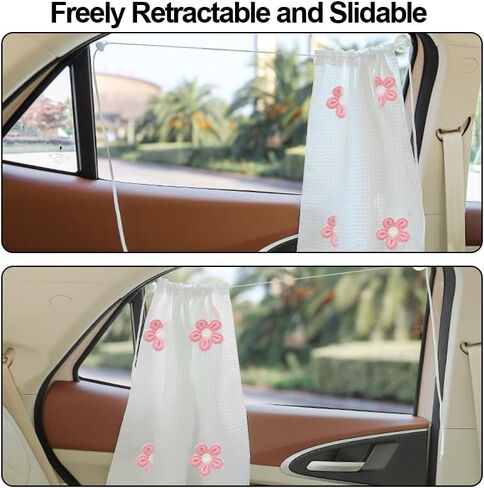 Car Side Window Sun Shade, Sun Blocking Privacy Curtain for Vehicle, Car Curtains Reduces Heat & Filters Glare, Easy Install for Commute & Travel (Five Small Pink Flowers) in Saudi Arabia