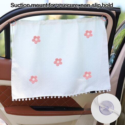 Car Side Window Sun Shade, Sun Blocking Privacy Curtain for Vehicle, Car Curtains Reduces Heat & Filters Glare, Easy Install for Commute & Travel (Five Small Pink Flowers) in Saudi Arabia