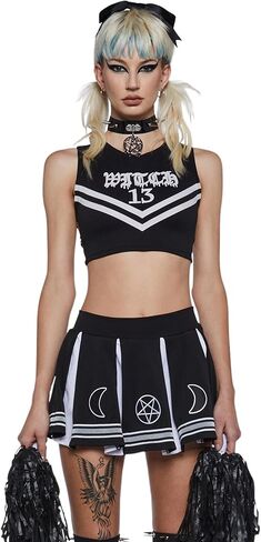Dolls Kill Coven Cheerleader Costume Set by Trickz N' Treatz Witchy Pleated Skirt & Pom Pom Outfit in Saudi Arabia