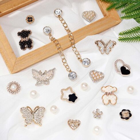 22 قطعة إكسسوارات الأحذية الساحرة للنساء زهرة فراشة اللؤلؤ تسد الأحذية الديكور سحر حجر الراين أحذية سحر سلسلة بلينغ ديكور لطيف لحفلة هدية عيد ميلاد in Kuwait