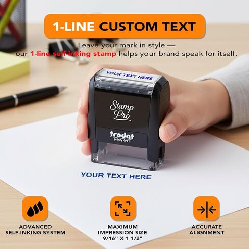 Stamp Pro Self Inking Stamp Custom Stamp - اسم شخصي أو ختم نص للمنزل والمدرسة والحرف اليدوية واستخدام الأعمال - اختر الحجم ونمط الخط ولون الحبر (صغير، 9/16 بوصة × 1 1/2 بوصة منطقة الانطباع) in Kuwait