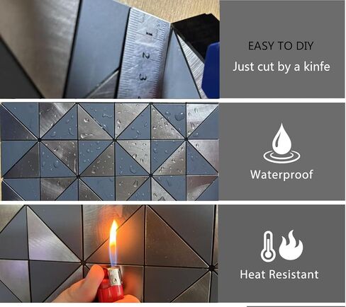 Weimeisc 14 Sheets Small Triangle Peel and Stick Backsplash Tile for Kitchen, Self-Adhesive Mosaic Tile, Stick on Bathroom Vanities，Fireplace Décor, Laundry Table (Grey) in Saudi Arabia