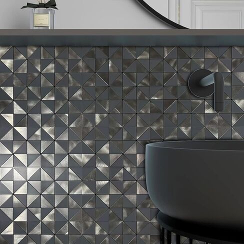 Weimeisc 14 Sheets Small Triangle Peel and Stick Backsplash Tile for Kitchen, Self-Adhesive Mosaic Tile, Stick on Bathroom Vanities，Fireplace Décor, Laundry Table (Grey) in Saudi Arabia