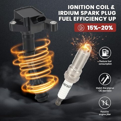 UF735 Ignition Coil Pack and Iridium-Platinum Spark Plugs Set of 4 Compatible with Ford Escape Fusion 2014-2020 1.5L Replaces# DG554, C880 in Kuwait
