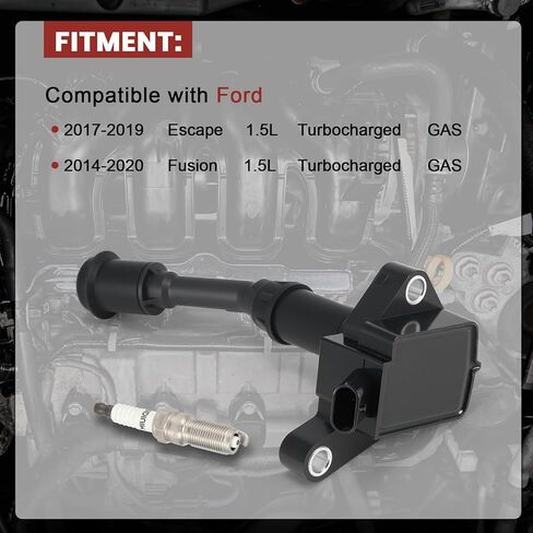 UF735 Ignition Coil Pack and Iridium-Platinum Spark Plugs Set of 4 Compatible with Ford Escape Fusion 2014-2020 1.5L Replaces# DG554, C880 in Kuwait