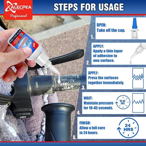 غراء قبضة احترافي من ALEPEA للدراجات النارية والدراجات الترابية وATV وBMX - لاصق مقود عالي القوة، سريع الجفاف ومقاوم للاهتزاز - يتضمن 3 أدوات تطبيق دقيقة، 30 جرام in Kuwait