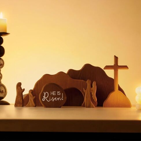 The Empty Tomb Easter Scene, Christian Cross Decorations, Wooden Nativity Set, Decorations Religious Jesus Tomb Easter Kit Display for Home, Tabletop, Office, Gift in Saudi Arabia