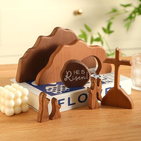 The Empty Tomb Easter Scene, Christian Cross Decorations, Wooden Nativity Set, Decorations Religious Jesus Tomb Easter Kit Display for Home, Tabletop, Office, Gift in Saudi Arabia