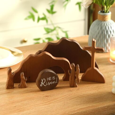 The Empty Tomb Easter Scene, Christian Cross Decorations, Wooden Nativity Set, Decorations Religious Jesus Tomb Easter Kit Display for Home, Tabletop, Office, Gift in Saudi Arabia