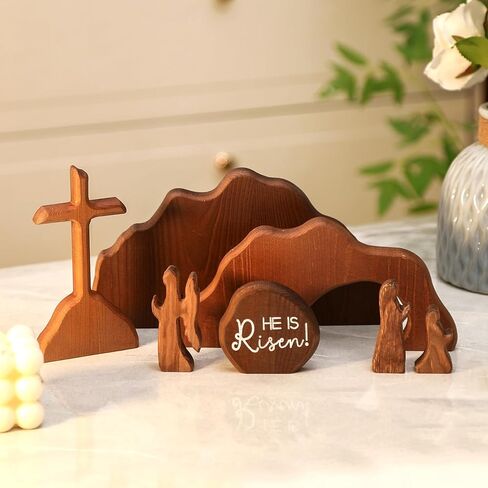 The Empty Tomb Easter Scene, Christian Cross Decorations, Wooden Nativity Set, Decorations Religious Jesus Tomb Easter Kit Display for Home, Tabletop, Office, Gift in Saudi Arabia