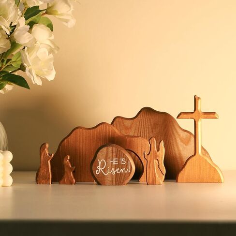 The Empty Tomb Easter Scene, Christian Cross Decorations, Wooden Nativity Set, Decorations Religious Jesus Tomb Easter Kit Display for Home, Tabletop, Office, Gift in Saudi Arabia