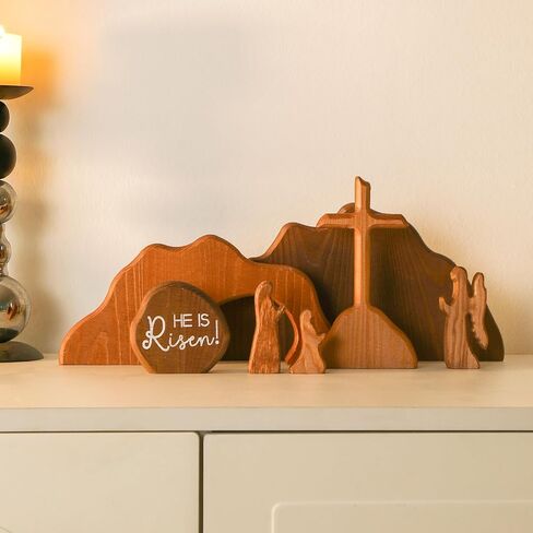 The Empty Tomb Easter Scene, Christian Cross Decorations, Wooden Nativity Set, Decorations Religious Jesus Tomb Easter Kit Display for Home, Tabletop, Office, Gift in Saudi Arabia