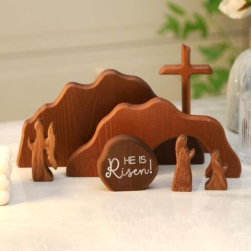 The Empty Tomb Easter Scene, Christian Cross Decorations, Wooden Nativity Set, Decorations Religious Jesus Tomb Easter Kit Display for Home, Tabletop, Office, Gift in Saudi Arabia