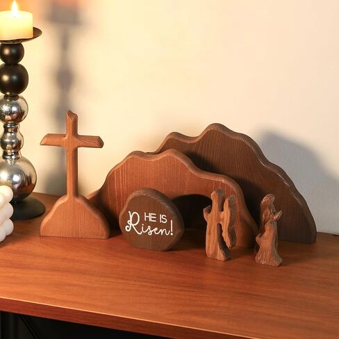 The Empty Tomb Easter Scene, Christian Cross Decorations, Wooden Nativity Set, Decorations Religious Jesus Tomb Easter Kit Display for Home, Tabletop, Office, Gift in Saudi Arabia