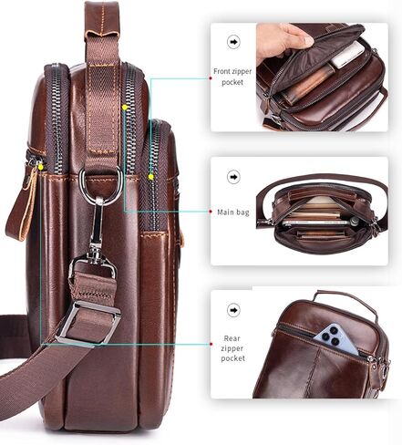 Premium Leather Men's Crossbody -Organized Storage & Durable,Stylish for Daily Carry in Kuwait