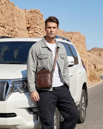Premium Leather Men's Crossbody -Organized Storage & Durable,Stylish for Daily Carry in Kuwait