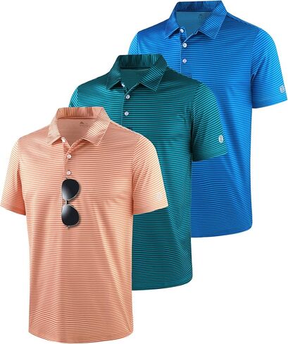 ZITY 3 Pack Golf Shirts for Men Short Sleeve UPF 50+ Performance Moisture Wicking Casual Striped Collared Polo Shirts in Saudi Arabia