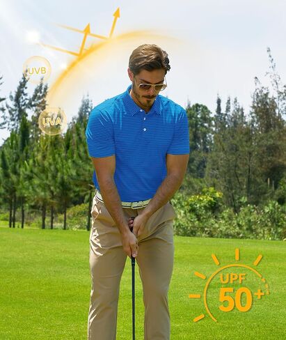 ZITY 3 Pack Golf Shirts for Men Short Sleeve UPF 50+ Performance Moisture Wicking Casual Striped Collared Polo Shirts in Kuwait