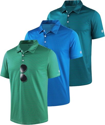 ZITY 3 Pack Golf Shirts for Men Short Sleeve UPF 50+ Performance Moisture Wicking Casual Striped Collared Polo Shirts in Kuwait