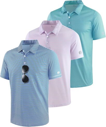 ZITY 3 Pack Golf Shirts for Men Short Sleeve UPF 50+ Performance Moisture Wicking Casual Striped Collared Polo Shirts in Kuwait