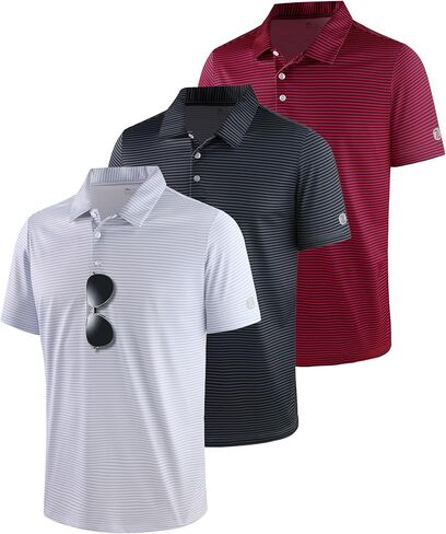 ZITY 3 Pack Golf Shirts for Men Short Sleeve UPF 50+ Performance Moisture Wicking Casual Striped Collared Polo Shirts in Kuwait