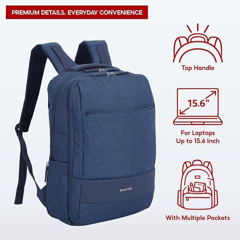 SAKOS SPIRIT Laptop Backpack for Men & Women 15.6 Inch, Water-Resistant Travel Work Backpack with Shockproof Laptop Compartment, Lightweight Carry-On Bag with Multiple Pockets in Saudi Arabia