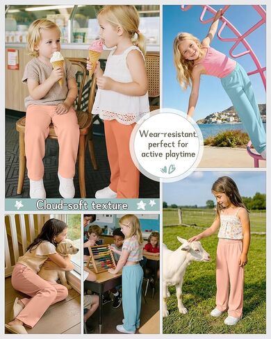 3 Pack Girls' Wide Leg Sweatpants Elastic Waist Casual Flowy Pants Teen Kid Straight Baggy Pants with Pockets 5-16Y(Light Orange, Orange, Mint Green,11-12 Years) in Saudi Arabia