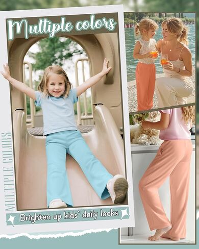 3 Pack Girls' Wide Leg Sweatpants Elastic Waist Casual Flowy Pants Teen Kid Straight Baggy Pants with Pockets 5-16Y(Light Orange, Orange, Mint Green,11-12 Years) in Saudi Arabia