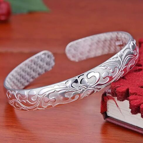 925 Sterling Silver Adjustable Cuff Bangle – Minimalist Open Bracelet Jewelry for Women | Mothers Day Valentine Gifts in Saudi Arabia
