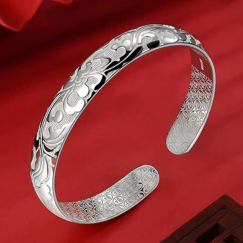 925 Sterling Silver Adjustable Cuff Bangle – Minimalist Open Bracelet Jewelry for Women | Mothers Day Valentine Gifts in Saudi Arabia