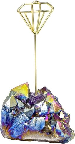 Nupuyai Rainbow Aura Titanium Coated Crystal Cluster Memo Holder Stand, Office Desktop Table Card Memo Wedding Photo Clip Holder, Star Shaped in Saudi Arabia