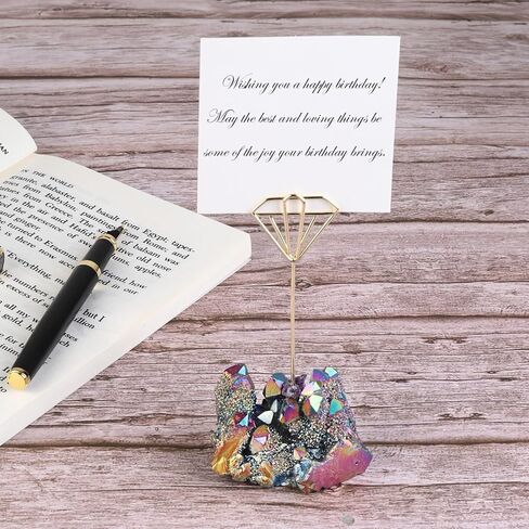 Nupuyai Rainbow Aura Titanium Coated Crystal Cluster Memo Holder Stand, Office Desktop Table Card Memo Wedding Photo Clip Holder, Star Shaped in Saudi Arabia