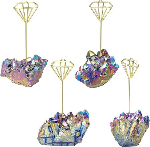 Nupuyai Rainbow Aura Titanium Coated Crystal Cluster Memo Holder Stand, Office Desktop Table Card Memo Wedding Photo Clip Holder, Star Shaped in Saudi Arabia