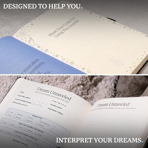 Dingbats* Dream Journal - مذكرات الأحلام الموجهة للتسجيل والتأمل في الأحلام والرموز والرؤى - دفتر يوميات من الورق السميك ذو غلاف مقوى مع إغلاق مرن وحلقة قلم وجيب in Kuwait