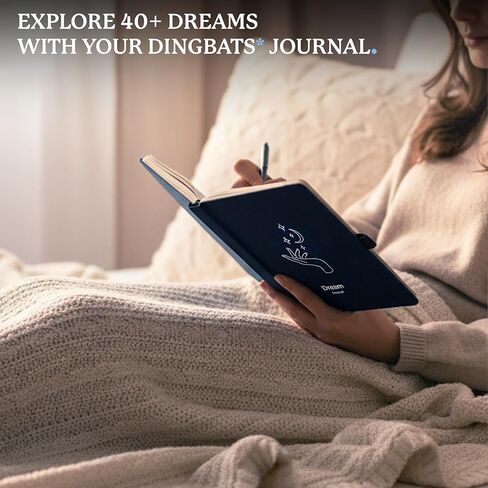 Dingbats* Dream Journal - مذكرات الأحلام الموجهة للتسجيل والتأمل في الأحلام والرموز والرؤى - دفتر يوميات من الورق السميك ذو غلاف مقوى مع إغلاق مرن وحلقة قلم وجيب in Kuwait